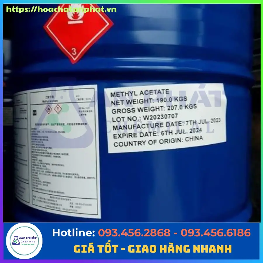 Methyl Acetate C3H6O2 99.9%, Trung Quốc, 190kg/phuy