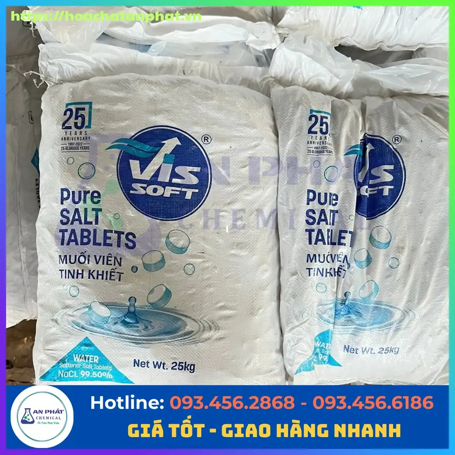 Sodium Chloride ( Muối viên Ấn) NaCl  99.8%, Ấn Độ, 25kg/bao