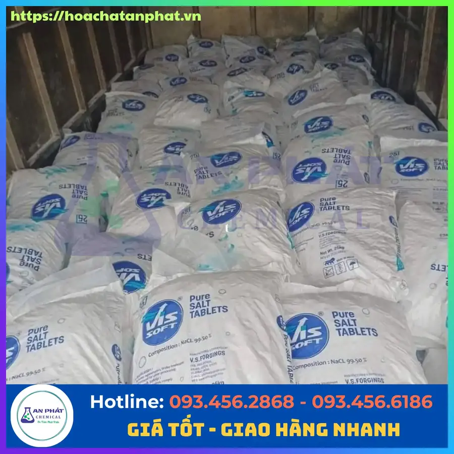 Sodium Chloride ( Muối viên Ấn) NaCl  99.8%, Ấn Độ, 25kg/bao