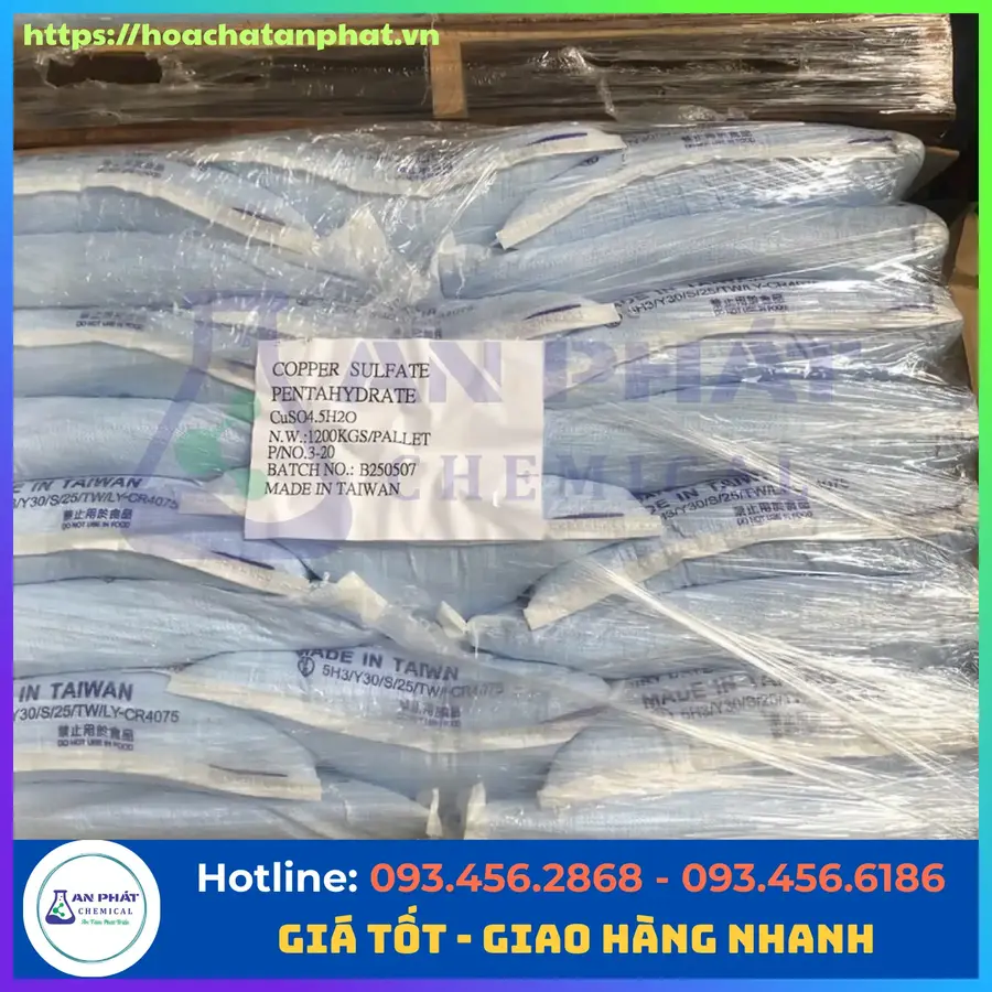 Copper(II) Sulfate ( Phèn xanh) CuSO4 25%, Đài Loan, Bao 25kg