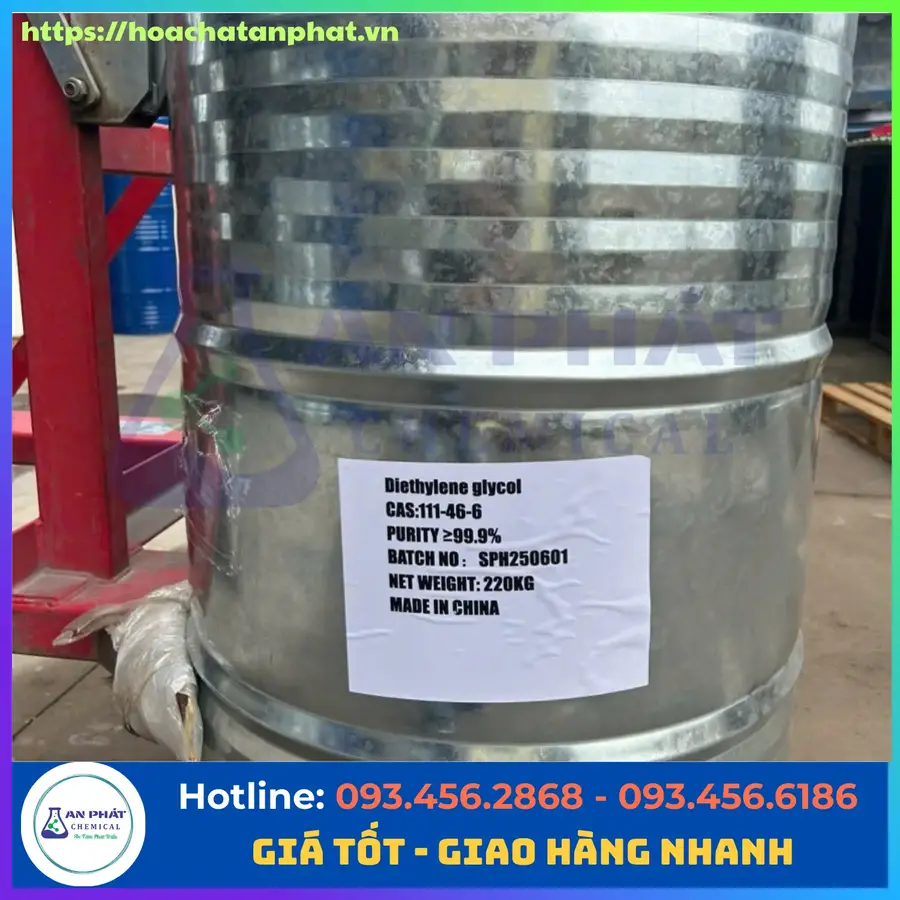 Diethylene Glycol ( DEG) C4H10O3 99.9%, Trung Quốc, Phuy 220kg