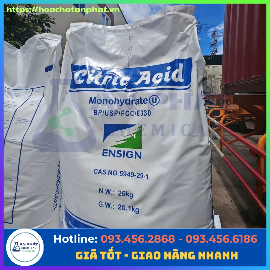 Citric Acid Monohydrate C6H8O7.H2O 99%, Trung Quốc, Bao 25kg