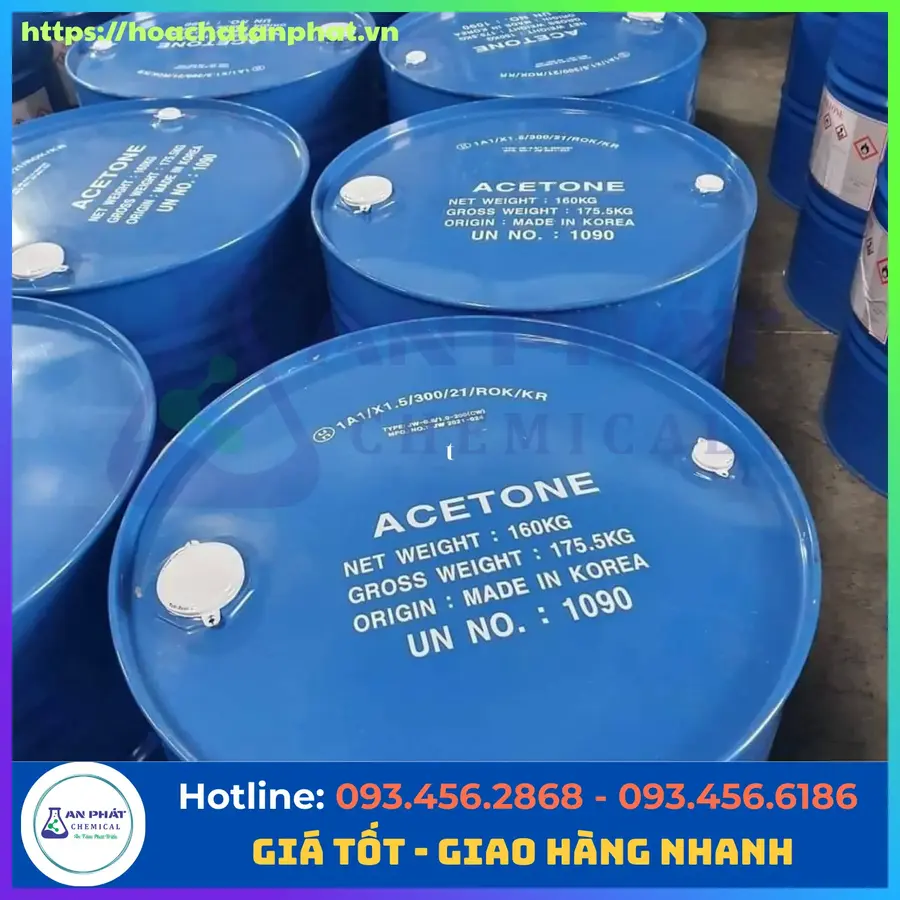 Acetone C3H6O 99%, Hàn Quốc, Phuy 160kg