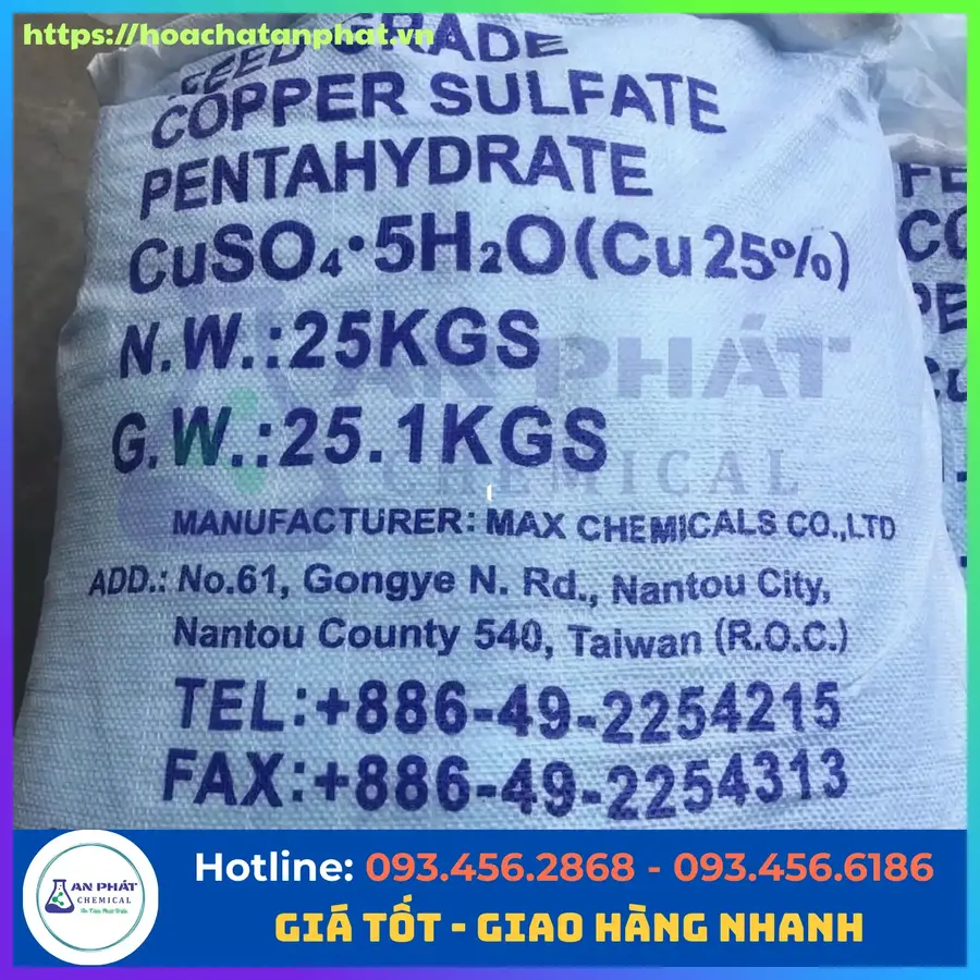 Copper(II) Sulfate ( Phèn xanh) CuSO4 25%, Đài Loan, Bao 25kg