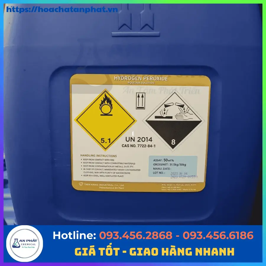 Hydrogen Peroxide ( Oxy Già) H2O2 50%, Hàn Quốc, Can 30kg