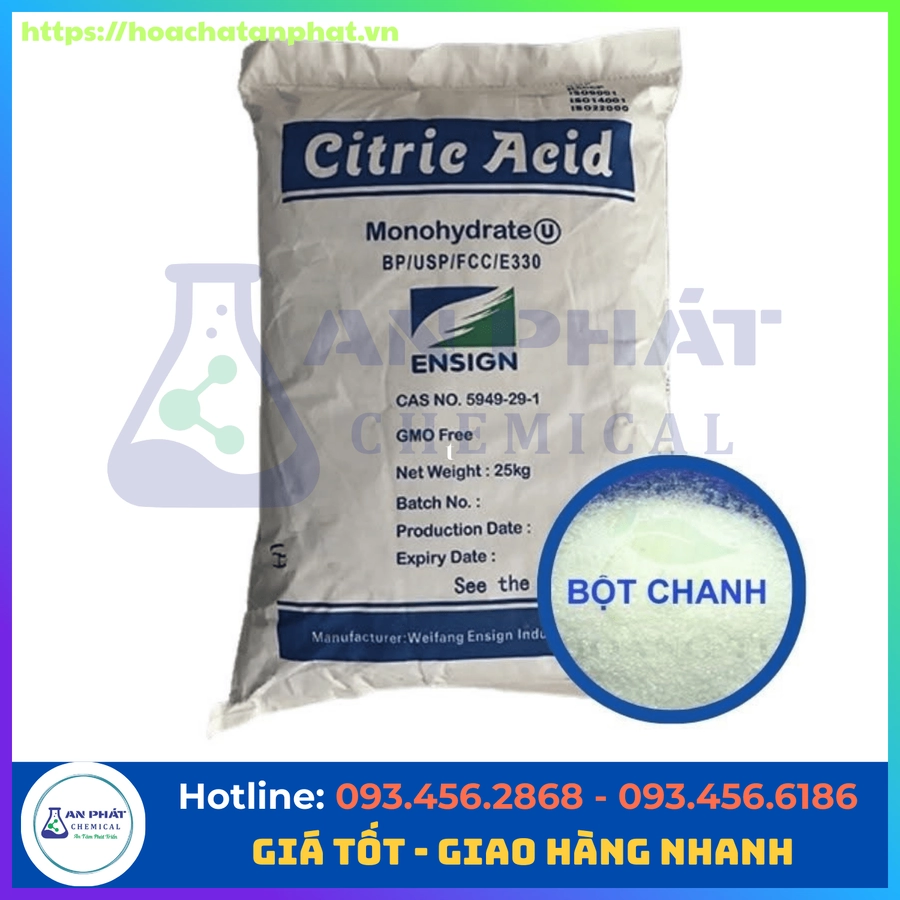 Citric Acid Monohydrate C6H8O7.H2O 99%, Trung Quốc, Bao 25kg