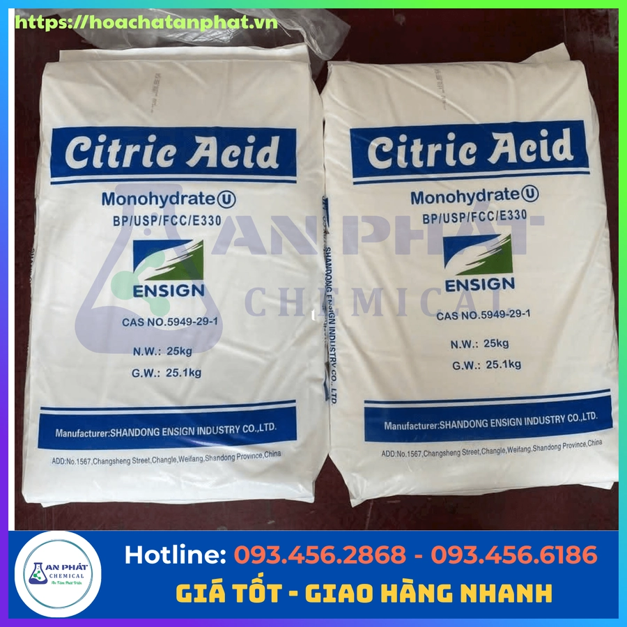 Citric Acid Monohydrate C6H8O7.H2O 99%, Trung Quốc, Bao 25kg