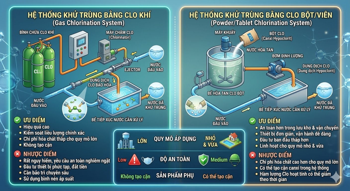 Clo Lỏng ( Khí Clo Hóa Lỏng) Và Clo Bột: Giải Pháp Nào Tối Ưu Chi Phí Cho Nhà Máy Nước?